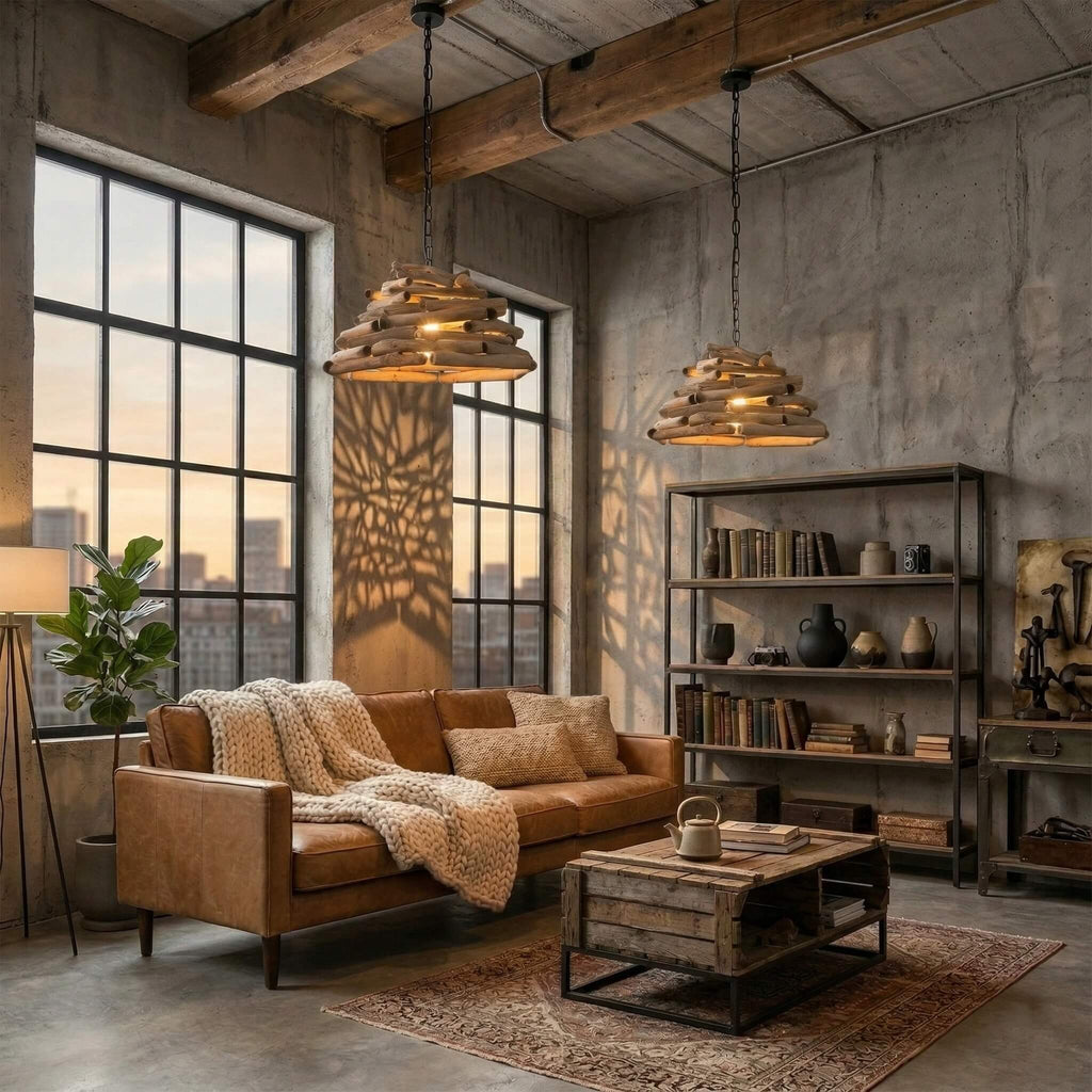 Handwoven Wood Branch Pendant Light