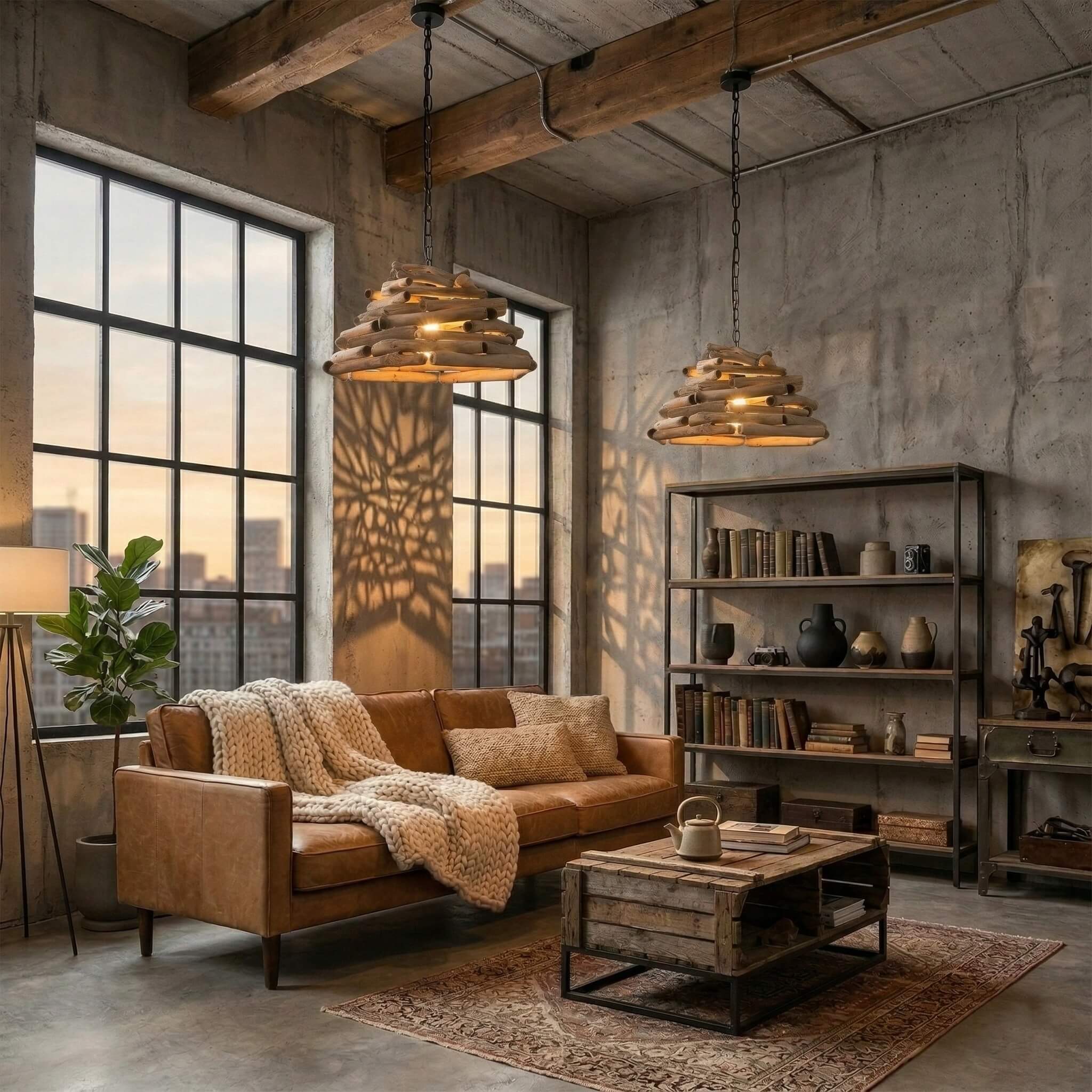 Handwoven Wood Branch Pendant Light