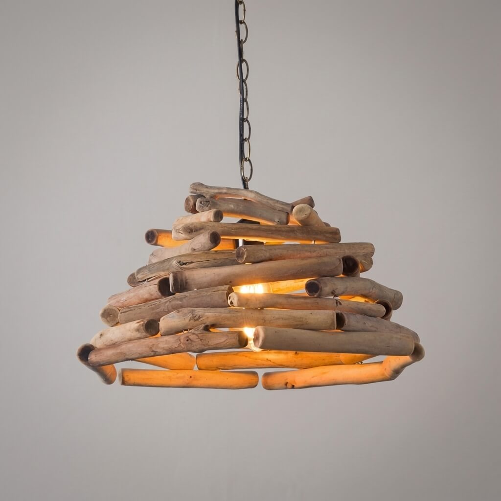 Handwoven Wood Branch Pendant Light