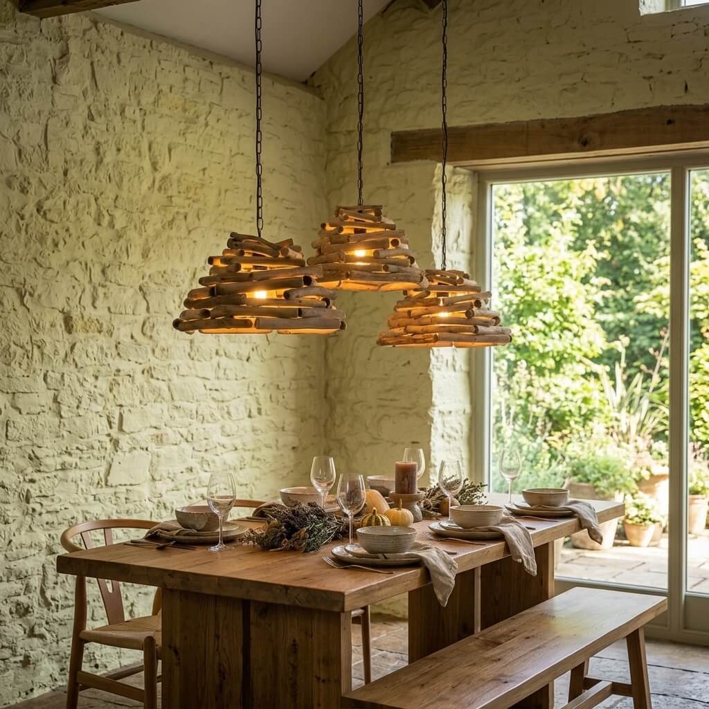 Handwoven Wood Branch Pendant Light