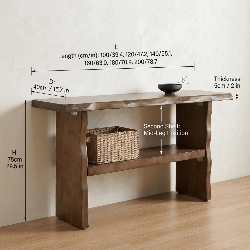 Natural 2-Tier Solid Pine Wood Console Table