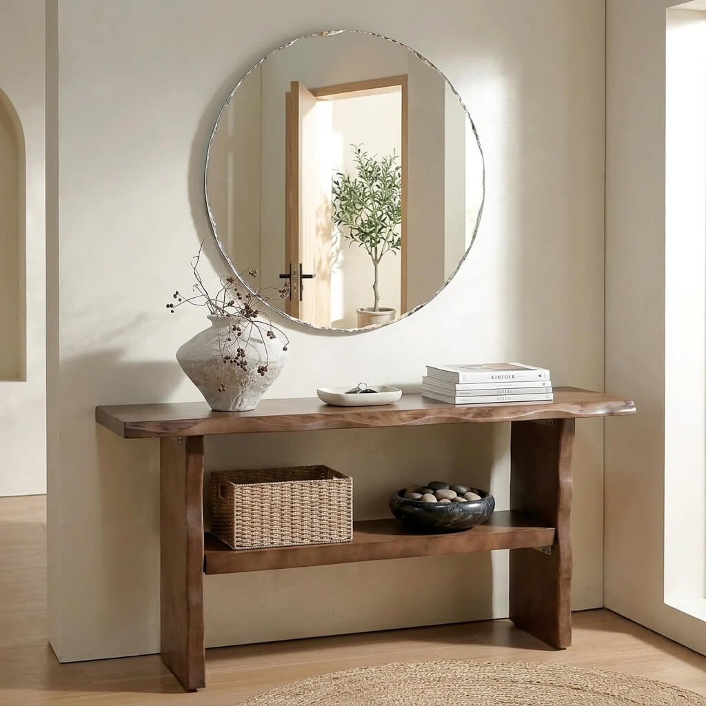 Natural 2-Tier Solid Pine Wood Console Table