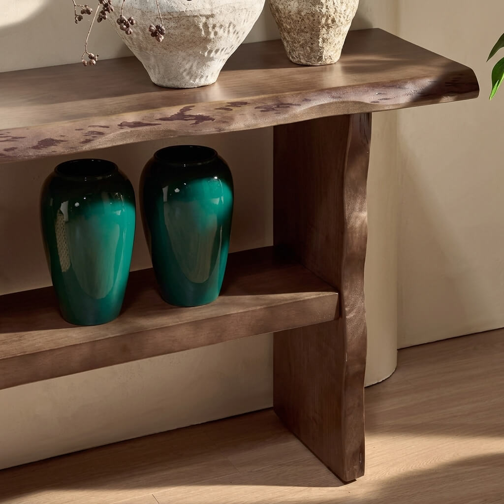 Natural 2-Tier Solid Pine Wood Console Table