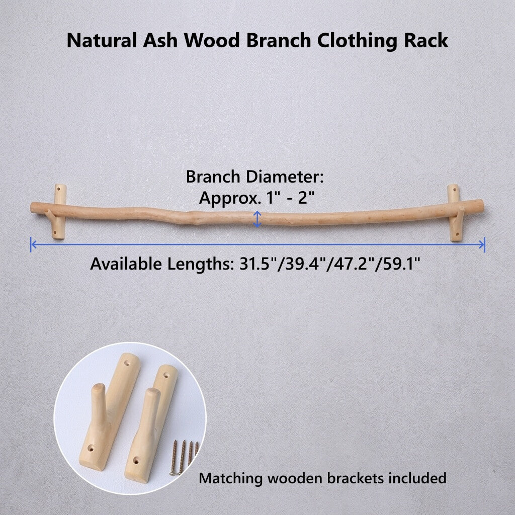 Natural Ash Wood Branch Clothing Rack