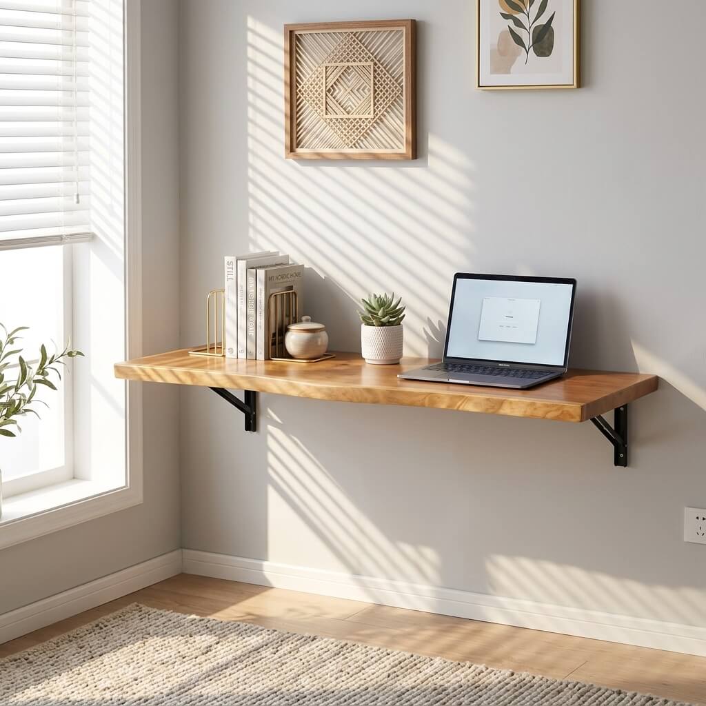 Natural Live Edge Wall-Mounted Folding Desk