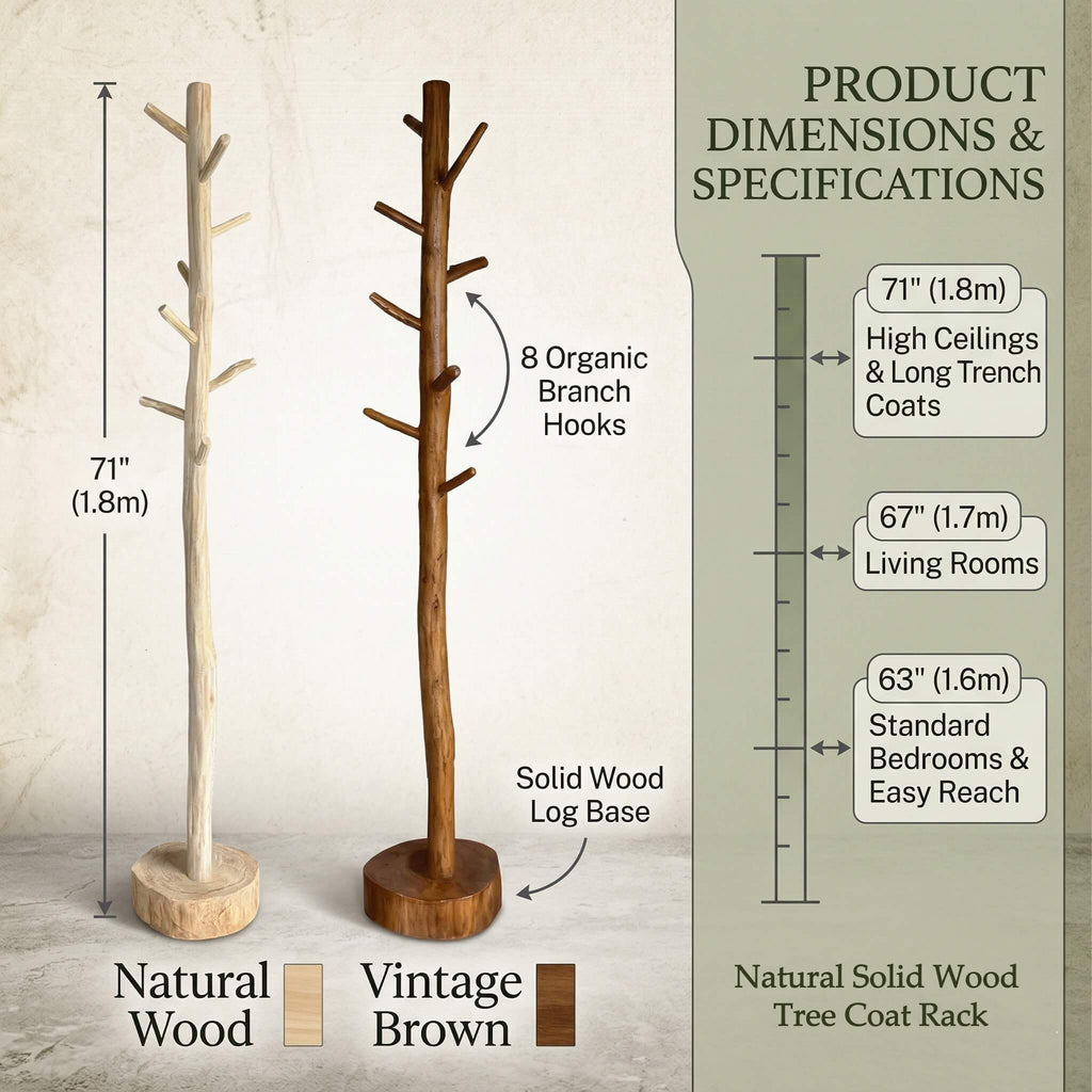 Natural Solid Wood Tree Coat Rack