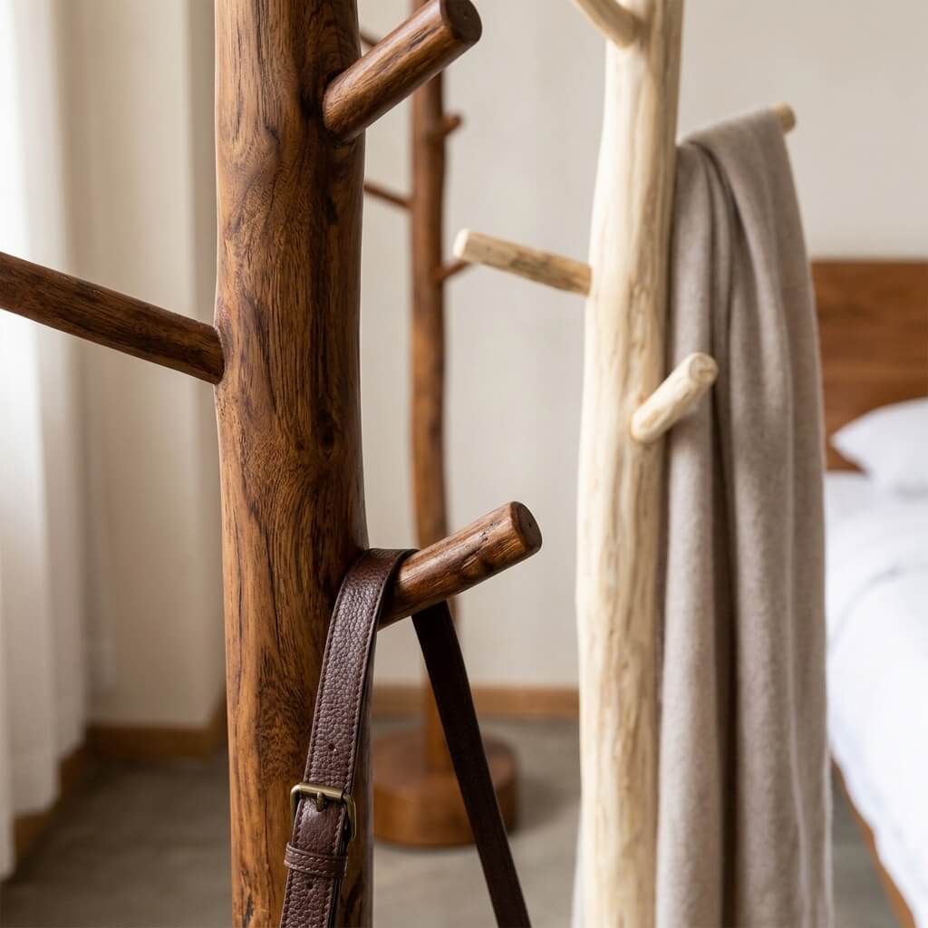 Natural Solid Wood Tree Coat Rack