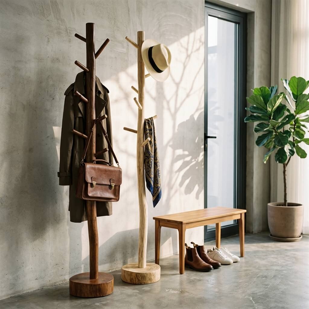 Natural Solid Wood Tree Coat Rack