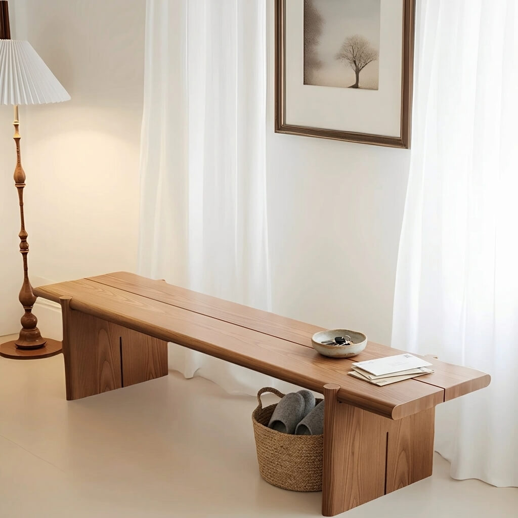 Nordic Solid Pine Wood Bench Thick Wood Hallway & Bedside Bench
