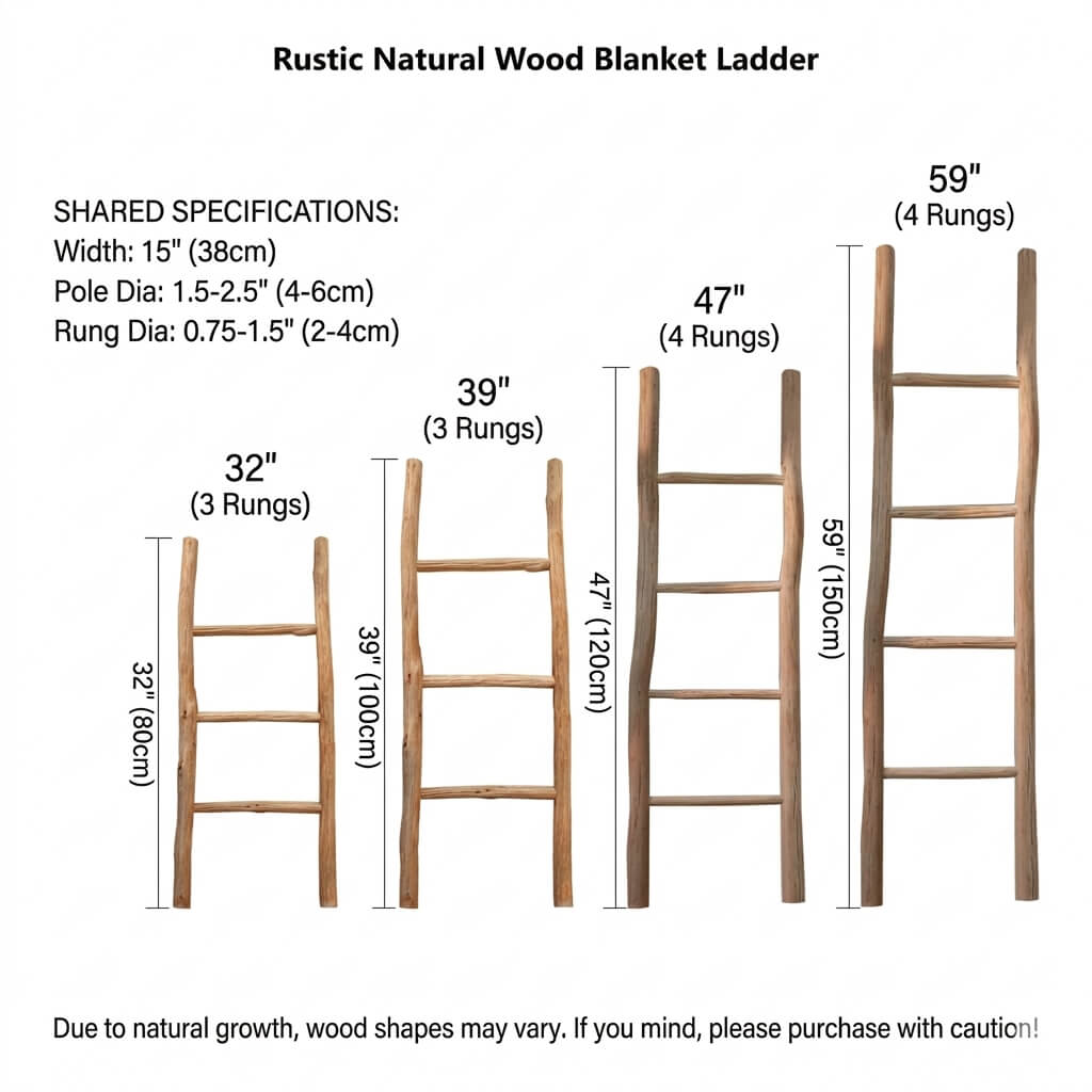 Rustic Natural Wood Blanket Ladder