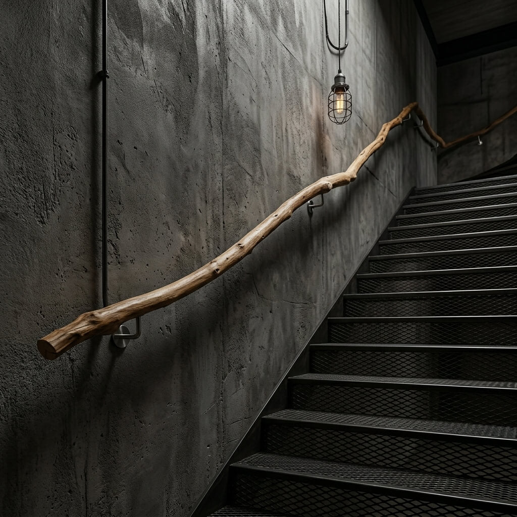 Rustic Solid Wood Branch Stair Handrail