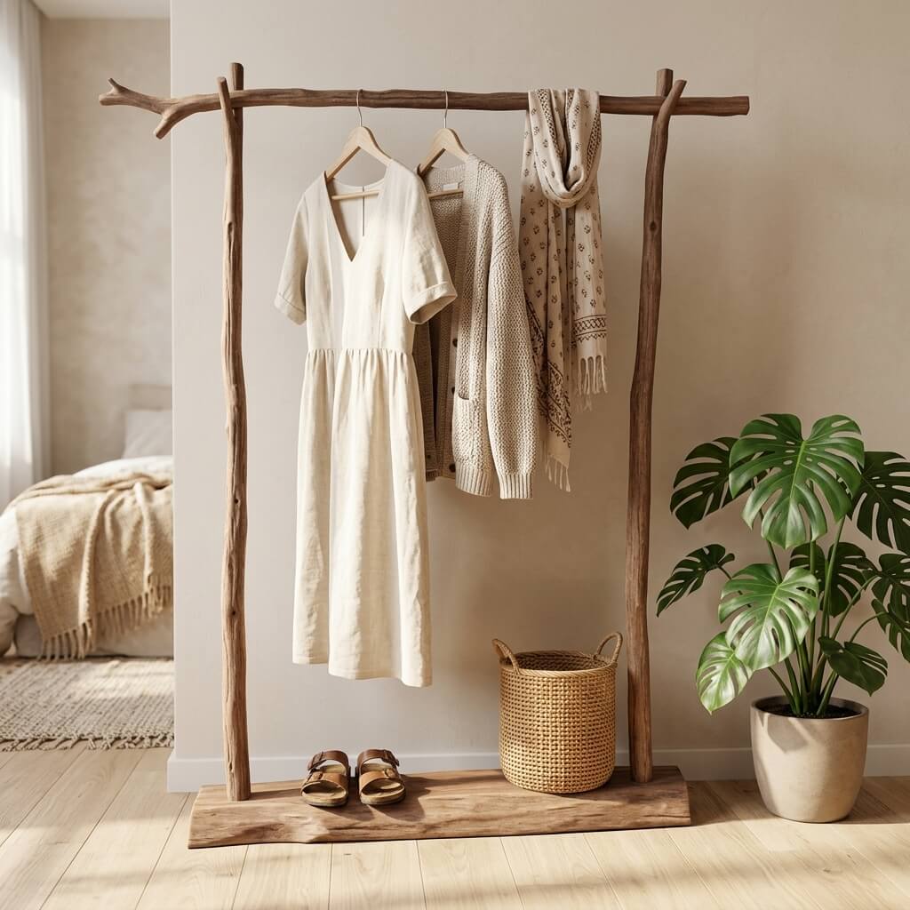 Rustic Solid Wood Clothing Rack