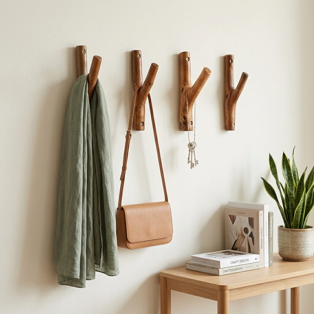 Rustic Wooden Branch Hooks for Wall