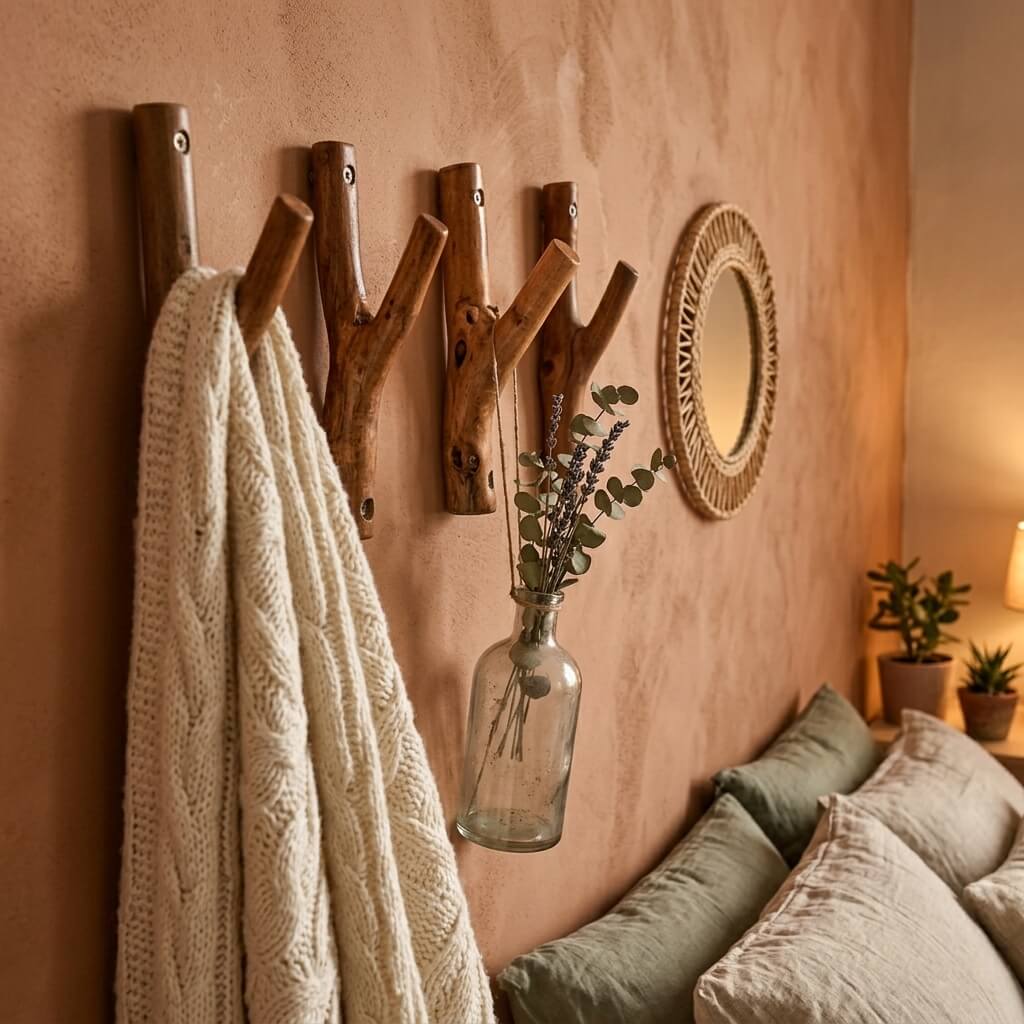Rustic Wooden Branch Hooks for Wall