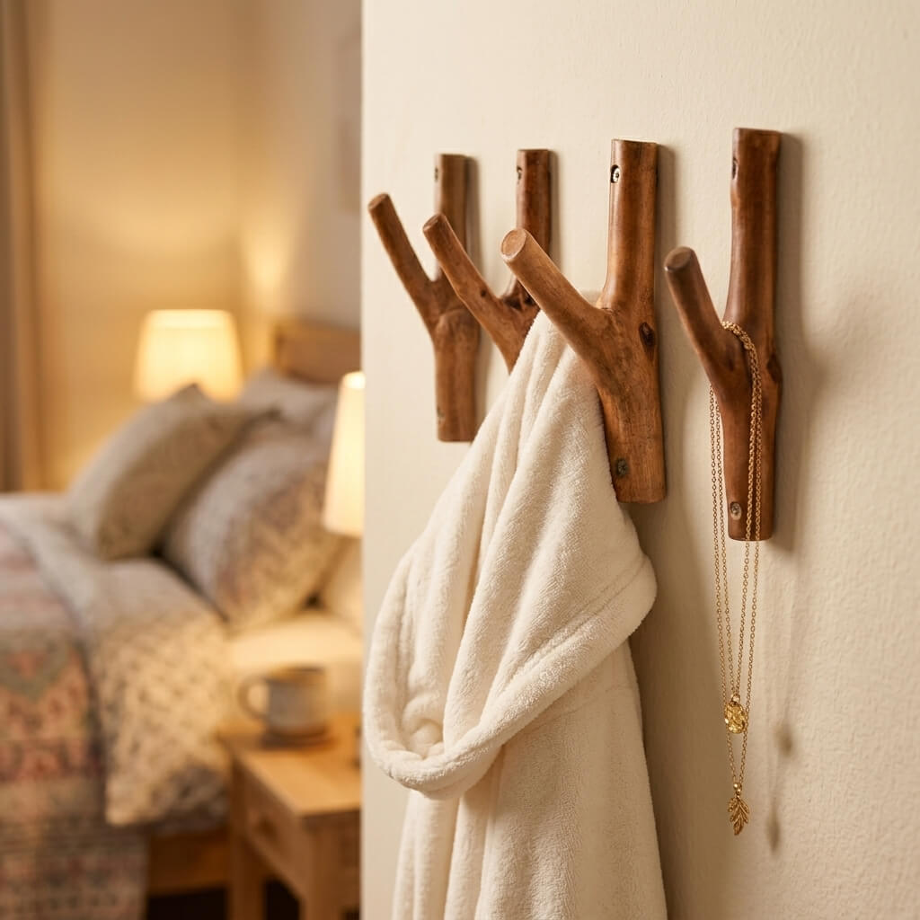 Rustic Wooden Branch Hooks for Wall