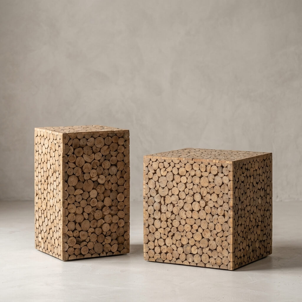 Wabi-Sabi Distressed Solid Wood Side Table