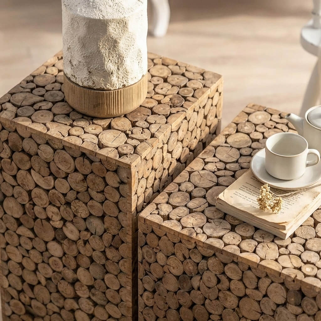 Wabi-Sabi Distressed Solid Wood Side Table