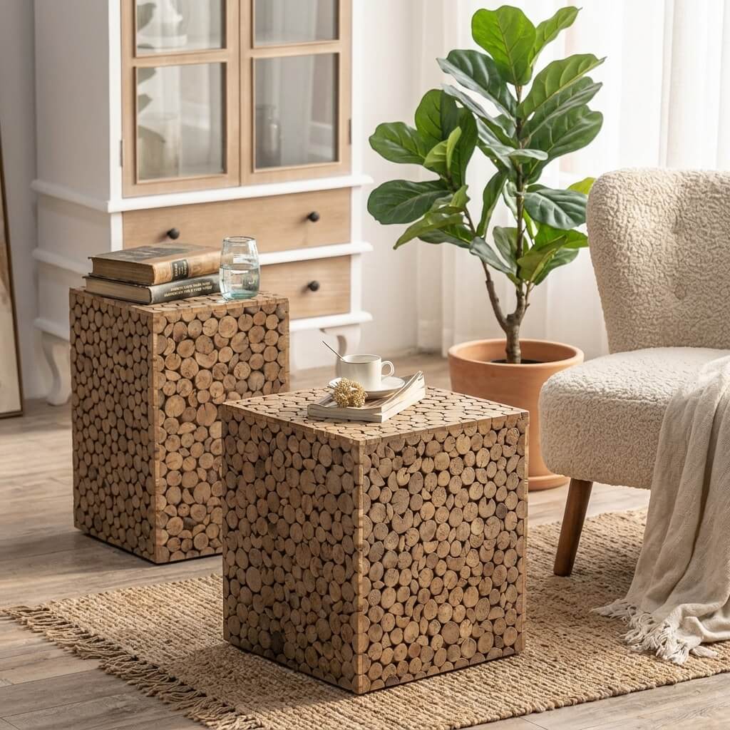 Wabi-Sabi Distressed Solid Wood Side Table
