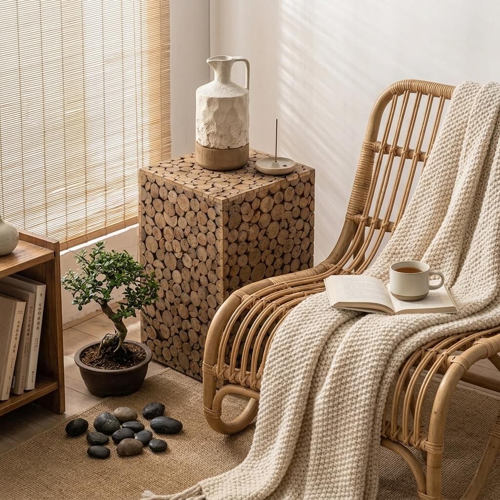 Wabi-Sabi Distressed Solid Wood Side Table