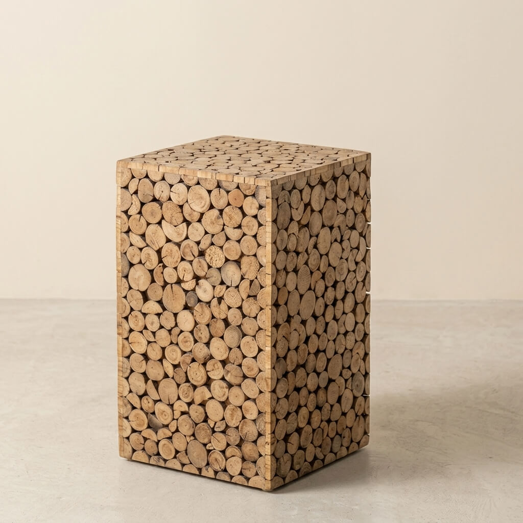 Wabi-Sabi Distressed Solid Wood Side Table